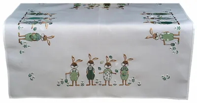 Image de Nappe Chemin de table Broderie Enfants lapins Pâques Pâques 85 x 85 cm