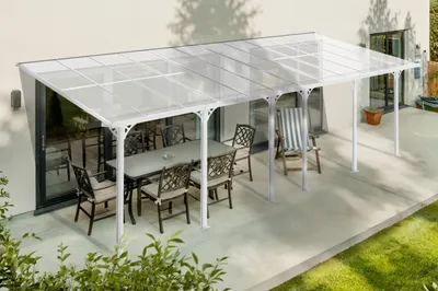 Produktbild von Angebaute Pergola/Carport 24m² KLEO 800L300 Aluminium Weiß