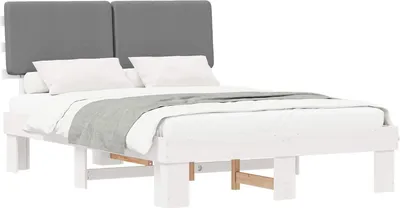 Image de vidaXL Cadre de lit avec tête de lit rembourrée gris clair 135 x 190 cm