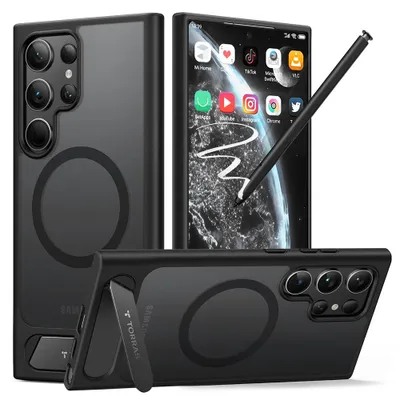 Obrázok produktu pre Torras – Pstand kryt so stojanom pre Samsung Galaxy S24 Ultra – čierny