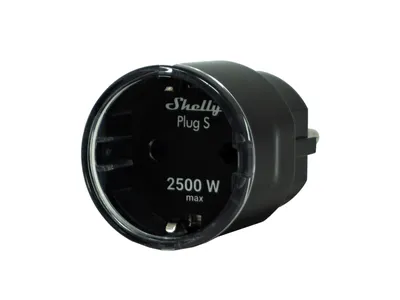 Produktbild von Shelly Plus Plug S, smukłe gniazdo Bluetooth + WLAN z funkcją pomiaru i diodą LED RGB, czarne