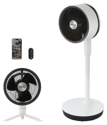 Produktbild von DUOCOOL Smart 2-in-1 Ventilator mit Kabel, Stand- & Tischventilator, 5 Geschwindigkeiten + Turbo, 20m Reichweite, Flüsterleiser Ventilator (36dB), App, Google Home & Alexa, Fernbedienung, Weiß