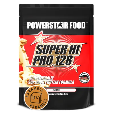 Produktbild von Powerstar SUPER HI PRO 128 | Mehrkomponenten Protein-Pulver 1kg | Höchste Biologische Wertigkeit | Protein-Shake zum Muskelaufbau | Caramel