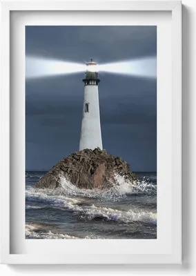Produktbild von Leuchtturm– Wandbild mit Rahmen – Gerahmtes Bild  – Wanddekoration – 40x60 cm – Weiß