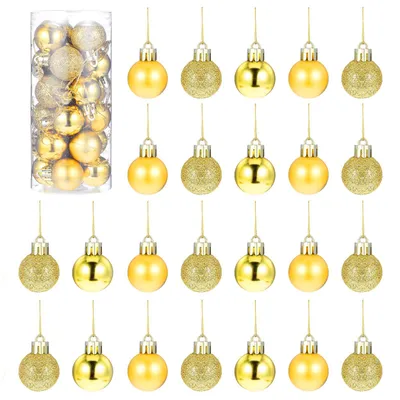 24 Kunststoff-Weihnachtskugeln, gold, 3 cm, glänzend/matt/glitzernd