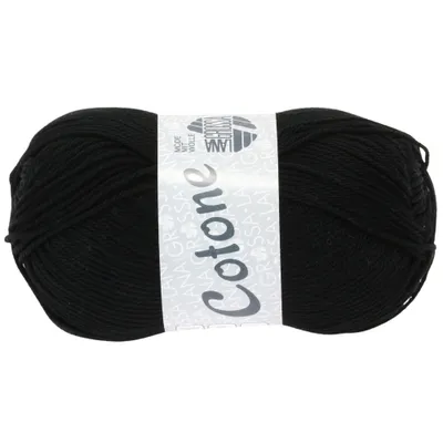 A ball of black yarn with a label.