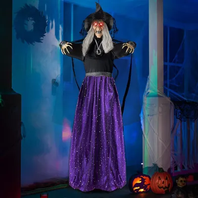 Produktbild von JOYIN 119,4 cm hängende animierte sprechende Hexe Dekoration mit beleuchteten Augen und Soundaktivierungsfunktion für Halloween Spukhaus Requisiten Deko