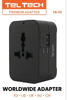 Immagine prodotto di Adattatore da viaggio Teltech 6A + caricabatterie 240V, colore nero, modello TA-03