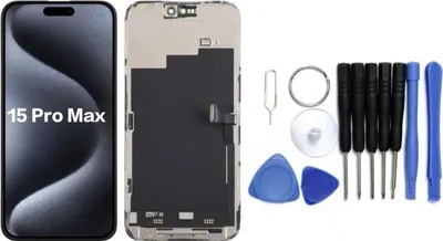 Produktbild von Display für iPhone Ersatzdisplay, Ersatzbildschirm mit Rahmen – LCD/OLED Display für iPhone  optional mit Werkzeugset – IPhone 15 Pro Max / Mit Werkzeug