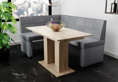 Produktbild von Eckbankgruppe 196x142 cm BLAKE XL R Stoff Soro Grau / Esstisch DANTE Sonoma