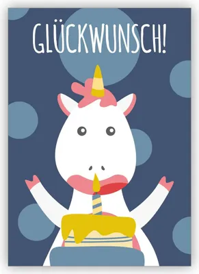 Produktbild von 4x Märchenhafte Einhorn Geburtstagskarte, blau: Glückwunsch!