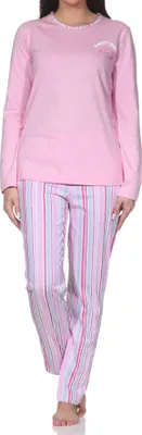 Produktbild von Normann Damen Schlafanzug langarm Pyjama in edler Streifenoptik – auch in Übergrößen ; rosa , 44