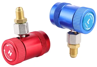 Kältemitteladapter R1234yf, Messing-Schnellkupplungen, 90° Anschlüsse