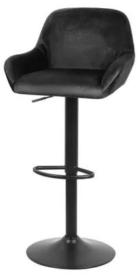Produktbild von 2er-Set Barhocker - Samt-Barstuhl - Höhenverstellbar - 360° drehbar - Mit Armlehnen - Gepolsterter Sitz - Metallgestell - Schwarz