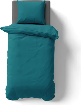 Produktbild von 2-tlg Renforcé UNI Bettwäsche 155x220 + 80x80 cm Kopfkissen Garnitur 100% Baumwolle Mit Reißverschluss petrol