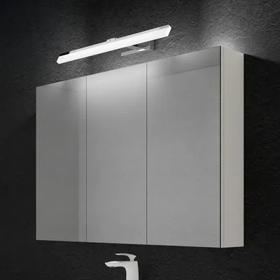 Immagine prodotto di doporro Armadietto a Specchio 100x15x70cm con Lampada da Specchio LED per Bagno 60cm, 14W 6000K, Specchiera Bagno Mobilettto da Parete Bianco con 3 Ante e Applique Specchio Cromo, Spiegelschrank 02