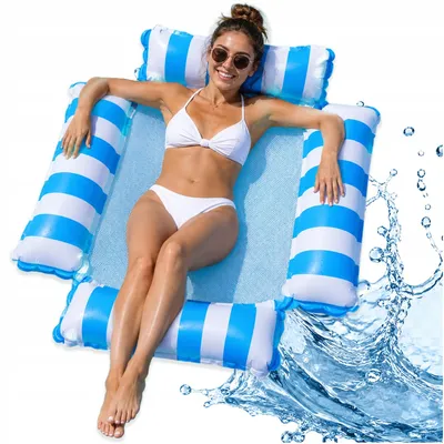 Obrázek produktu pro Plavecká matrace s integrovanou sítí – Nafukovací křeslo a lehátko do vody o rozměrech 123x120 cm – Pohodlná vodní pohovka v modrobílém provedení, ideální pro bazén, jezero a další vodní plochy