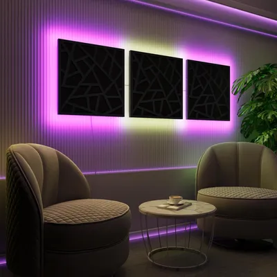 Produktbild von 3er-Pack-LED Akustikwandpaneele mit RGB Glow für Echo Control | Schallabsorbierende Paneele mit Backlight |3x SKYROSS- Separately|Schwarz
