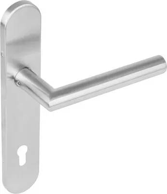 Produktbild von Türklinke 90° Winkel auf Schild mit PZ-L. 92mm V2A