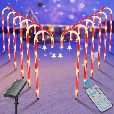 Solar-Zuckerstangen-Lichterkette, 12 Stück, 72 LEDs, 8 Modi
