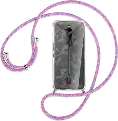 Produktbild von Handykette Backcover-Schutzhülle mit Band (Metall silberfarben) für ZTE Nubia Red Magic 3 / 3s - lila/rosa/blau