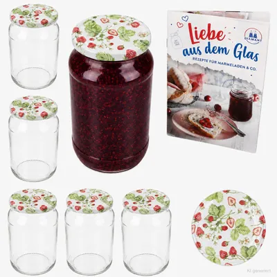 Produktbild von 6er Set Sturzglas 1062ml Wald-Erdbeere Deckel Heft