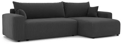 Produktbild von Ecksofa XL Castelo Poso 135 Schwarz Cord mit Schlaffunktion und Bettkasten