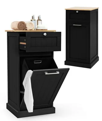Image de Armoire de salle de bain avec tiroir pour panier à linge, dimensions 40 x 37 x 82 cm, couleur noire