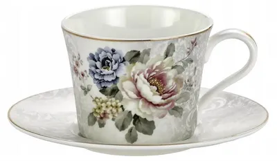 Produktbild von Domdekoracji Tasse mit Untertasse Blumen Porzellan 230ml
