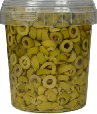 Obrázek produktu pro Hymor marocké zelené olivy krájené 2 × 500 g, zelené olivy v plátcích z Maroka
