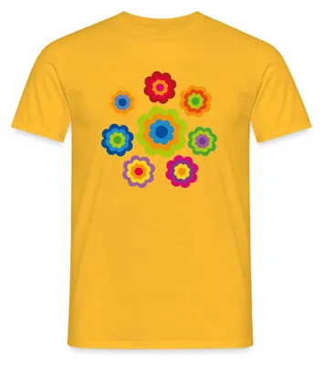 Produktbild von Spreadshirt 70er Jahre Hippie Flower Power Kostüm Blumen Fasching Männer T-Shirt, 3XL, Gelb