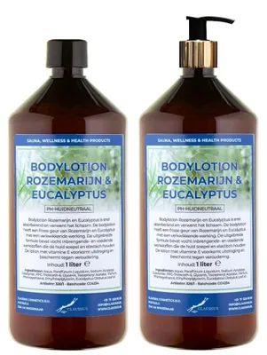 Productafbeelding van Bodylotion Rozemarijn & Eucalyptus 2 x 1 liter met Gouden Pomp