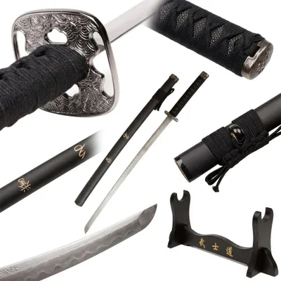 Produktbild von Katana Schwert Samurai Schwert Schwarz - Katana Schwert Stahl mit Einer Scheide und Stand zur DEKORATION als Geschenk THE LAST SAMURAI LETZE SW-319