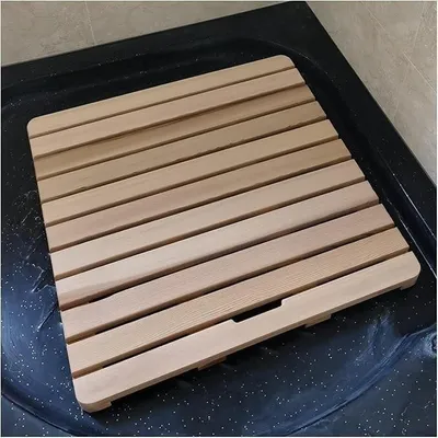Imagen del producto de Alfombrilla antideslizante de madera para ducha, apta para uso en interiores y exteriores