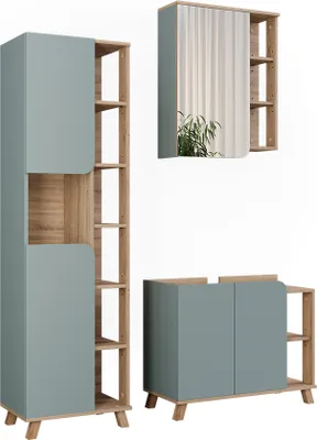 Immagine prodotto di Set di mobili da bagno Vicco Karen Sonoma/blu 3 parti, Model 55419