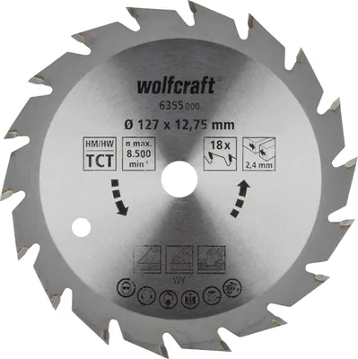 Produktbild von Wolfcraft Kreissägeblatt Ø 127 mm Bohrung Ø 12,75 mm 18 Zähne