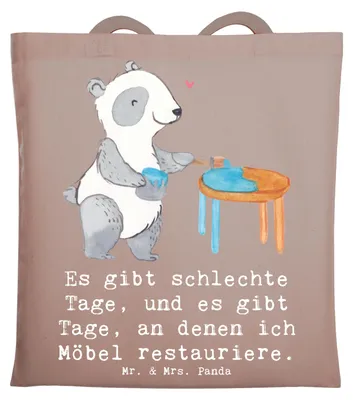 Produktbild von Mr. & Mrs. Panda Tote Bag Panda Möbel restaurieren - Braun Pastell - Geschenk, Restaurator, baumwoll shopper, Beutel, Handwerk, Laptoptasche, Antike, dokumententasche