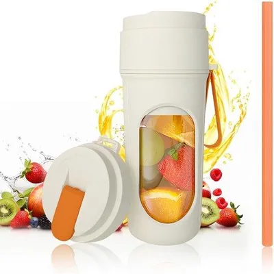 Obrázek produktu pro Přenosný mini mixér na smoothie o objemu 450 ml, přenosný, na smoothie, malý USB mixér s cestovním pouzdrem, 12 nožů bez BPA, do kuchyně, na sport, do kanceláře