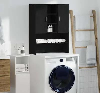 Produktbild von Waschmaschinenschrank Schwarz Eichen-Optik 70,5x25,5x90 cm, Badezimmerschränke DesignMöbel