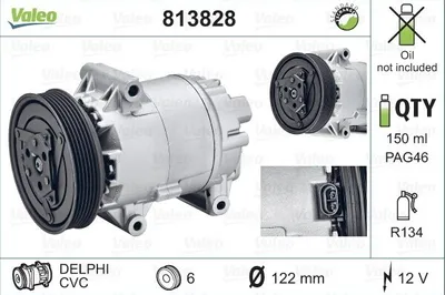 Produktbild von VALEO 813828 CVC Klimaanlage Klimakompressor PAG 46 R134a für NISSAN Qashqai / Qashqai +2 I (J10, NJ10) für RENAULT SCÉNIC II (JM0/1) MEGANE II Kombi