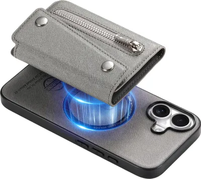 Obrázok produktu pre INF Sivé magnetické puzdro zPolyuretánkože s držiakom na karty pre iPhone 17 Pro