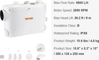 Image de Pompe submersible pour eaux usées, débit 6600 L/h, fonctionnement silencieux, 500W, EU