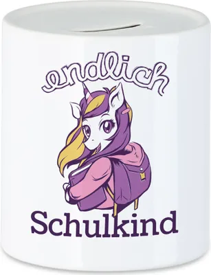 Produktbild von Einhorn Spardose als Geschenk zur Einschulung Schulbeginn Schulstart für Schulanfänger Erstklässler Schule