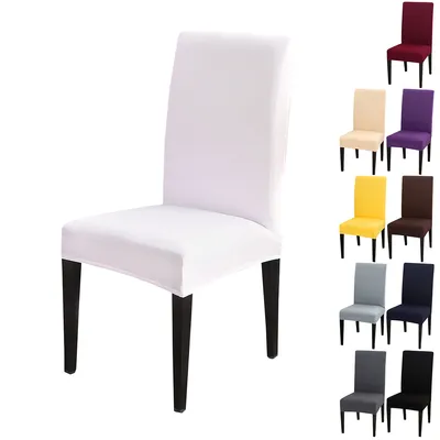 Obrázek produktu pro Stretch Unicoloured Chair Cover, moderní elastický kryt židle pro domácí kuchyň Hotel, bílý