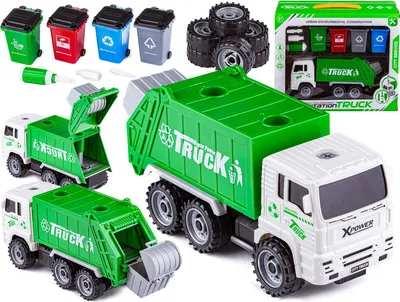 Produktbild von LKW Auto Müllwagen + Mülltonnen Set