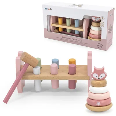 Obrázek produktu pro VIGA PolarB Dřevěná Sada Pyramida + Prohazovačka s Kladívkem Liška Montessori