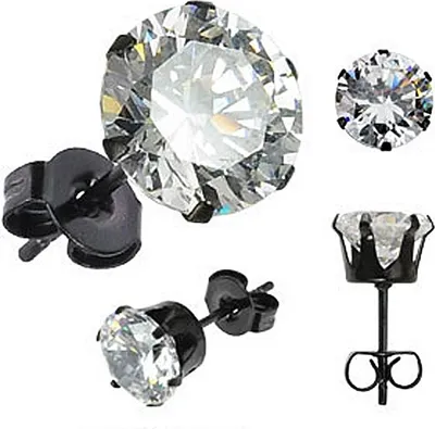 Produktbild von Ohrstecker Zirkonia Edelstahl Damen Herren Ohrringe Kristall schwarz transparent transparent-rund 6 mm