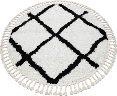 Obrázek produktu pro Kulatý koberec BERBER TROIK, bílá - střapce, Berber, Maroko, Shaggy bílý kruh PRŮMĚR 160 cm