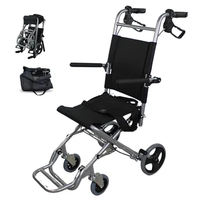 Produktbild von Clinicalfy Transportrollstuhl aus Aluminiumlegierung 30 cm Rollstuhl für ältere MenschenTransitrollstuhl Faltbar Kleine RäderSchwarz Júpiter