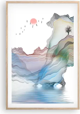 Produktbild von Gerahmtes Poster - Rahmen in heller Eiche - Wellen Berge Fee - 61x91,5 cm - Wand Bild - Wanddeko - Wandbilder - Kunstposter - Wandposter - Bilderrahmen - Bilder - Kunstdruck - P2NPA61x91-4684